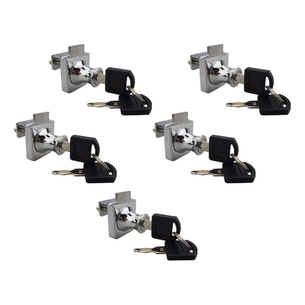 Kit Com 5 Fechadura Para Porta De Vidro Cristaleira 2 Chaves
