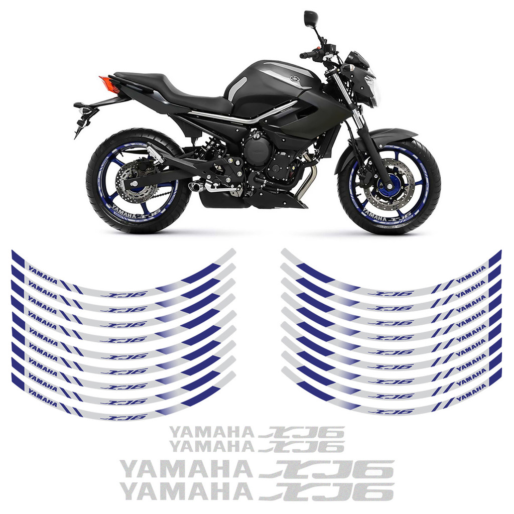Adesivos Roda Moto Yamaha XJ6 Prata/Azul Refletivo Completo