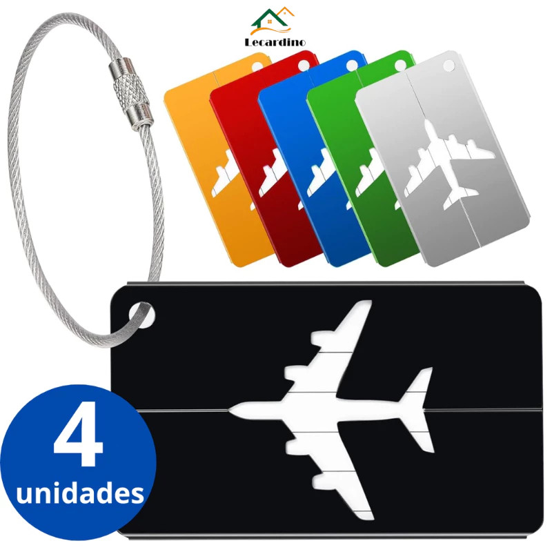 Kit 4 Tags De Mala Bagagem Etiqueta Identificador Seguro Alumínio Resistente