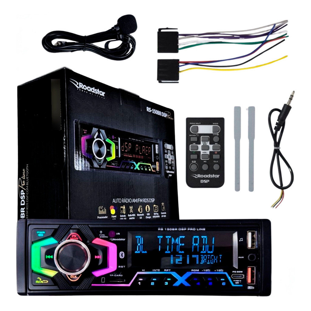 Auto Radio Automotivo Roadstar RS150BR AM/FM Bluetooth DSP Pro Line Mp3 Player - ROADSTAR em Oferta na Shopee
