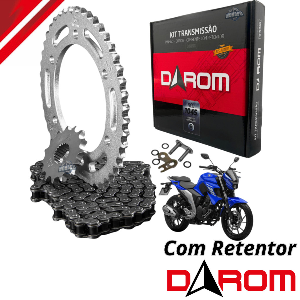 Kit Transmissão Relação Yamaha Fz15 Com Retentor Reforçada  DAROM em Oferta na Shopee