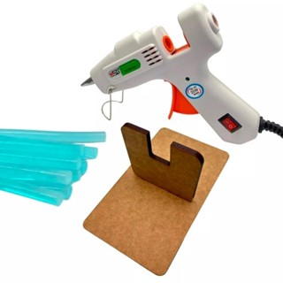 Pistola De Cola Quente com 10 Bastões  e 1 Suporte em MDF Bivolt 110 / 220v Botão Liga e Desliga em Oferta na Shopee