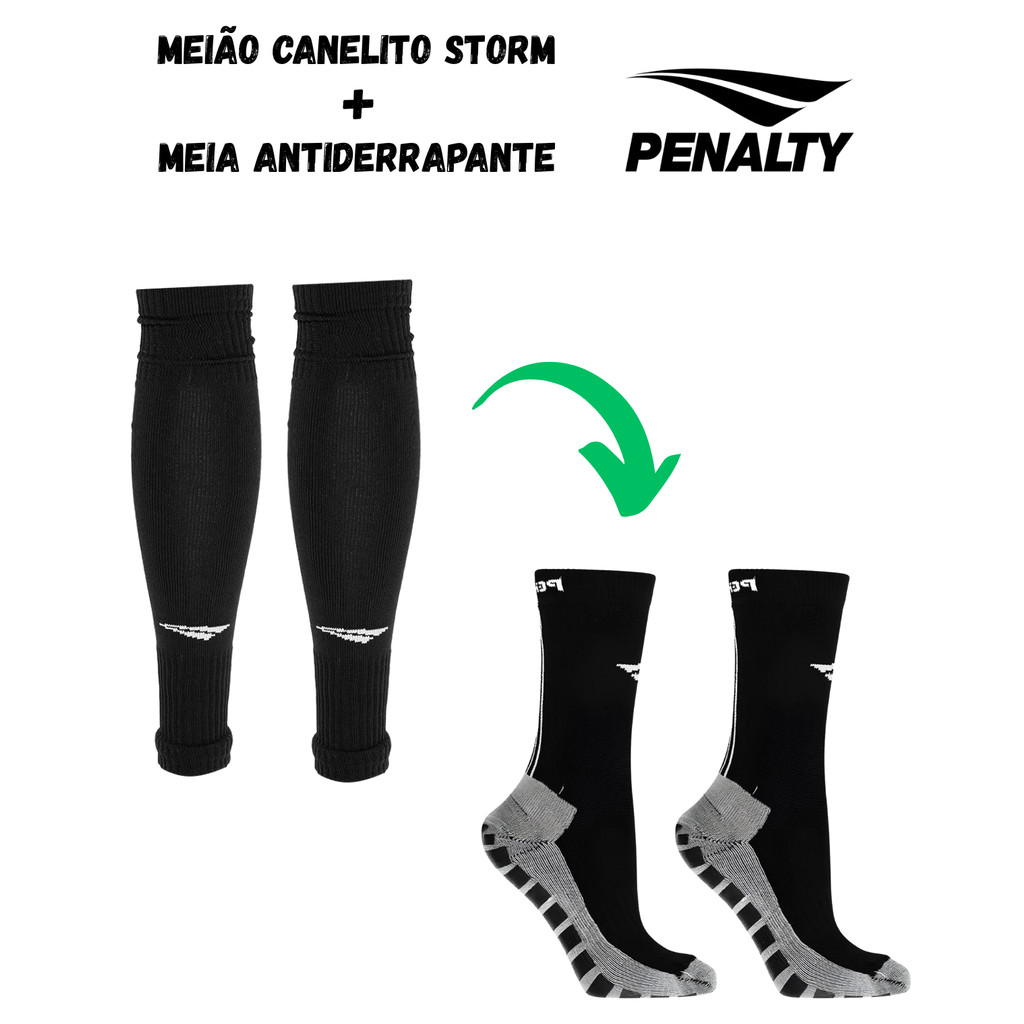 Kit Meiao Cortado Canelito Storm e Meiao Antiderrapante Juvenil Adulto Penalty