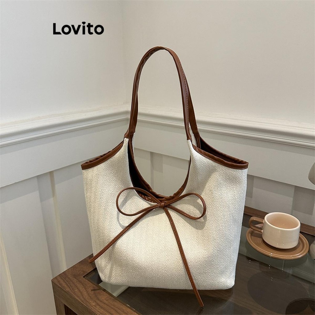 Lovito Casual Plain Bow Moda Bolsa Ombro Axila Pequena bolsa de ombro para Mulheres LFA52172 - Women Bags