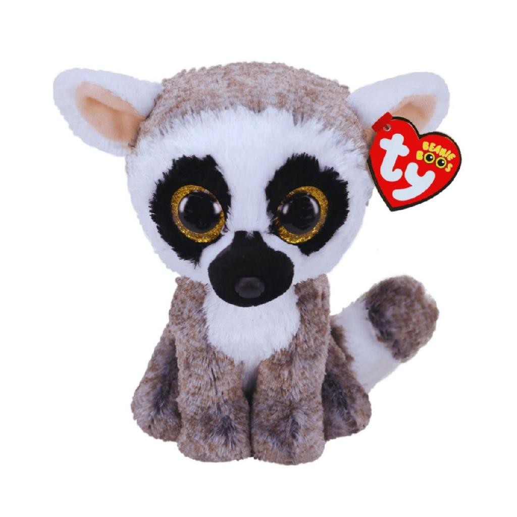 Bicho de Pelúcia Ty Beanie Boo’s Lêmure Linus Toyng Original com Cauda Listrada e Olhos Dourados