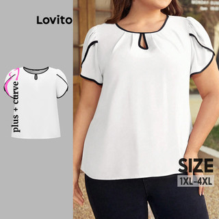 Lovito Blusa Plus Size Curve Elegante Lisa Contraste Encadernação para Mulheres LBL18295 em Oferta na Shopee