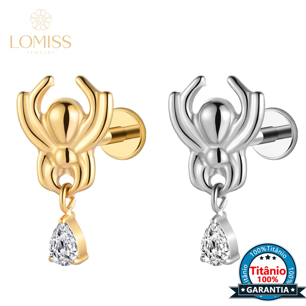 Lomiss Piercing Helix Tragus Conch Labret Titânio Aranha Com Pingente Zircônia em Oferta na Shopee