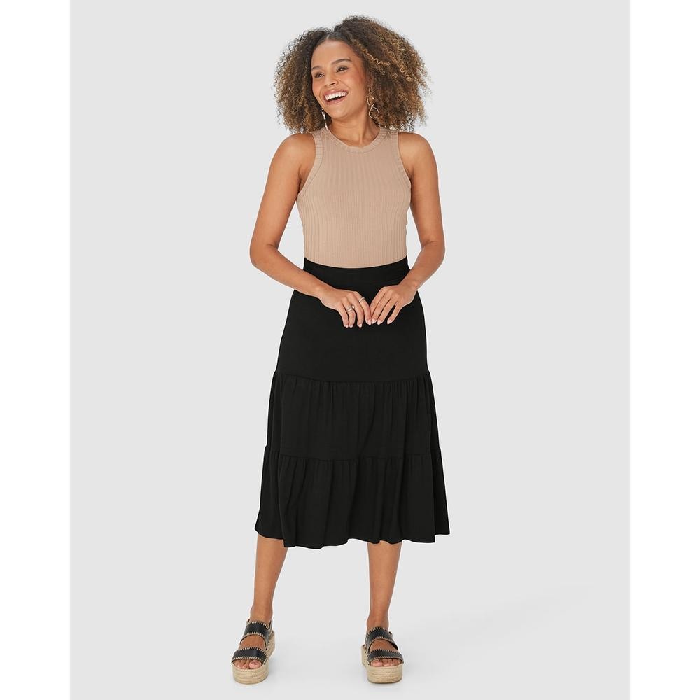 Saia Midi Feminina Marias Em Viscose Stretch em Oferta na Shopee