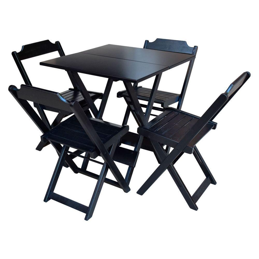 Conjunto Jogo De Mesa Com 4 Cadeiras De Madeira Dobravel 70X70 Preto - Preto