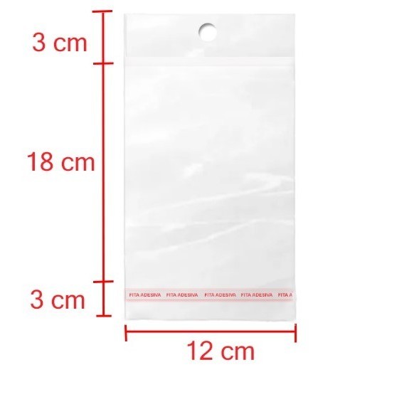 Saco Adesivado com Solapa e Furo 12x18+3 BOPP - Transparente - 100 Unidades