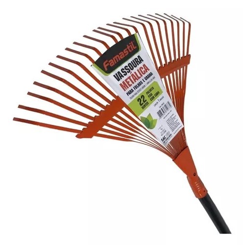 Vassoura Rastelo Grama E Jardim Metálica 22 dentes de ferro Famastil em Oferta na Shopee