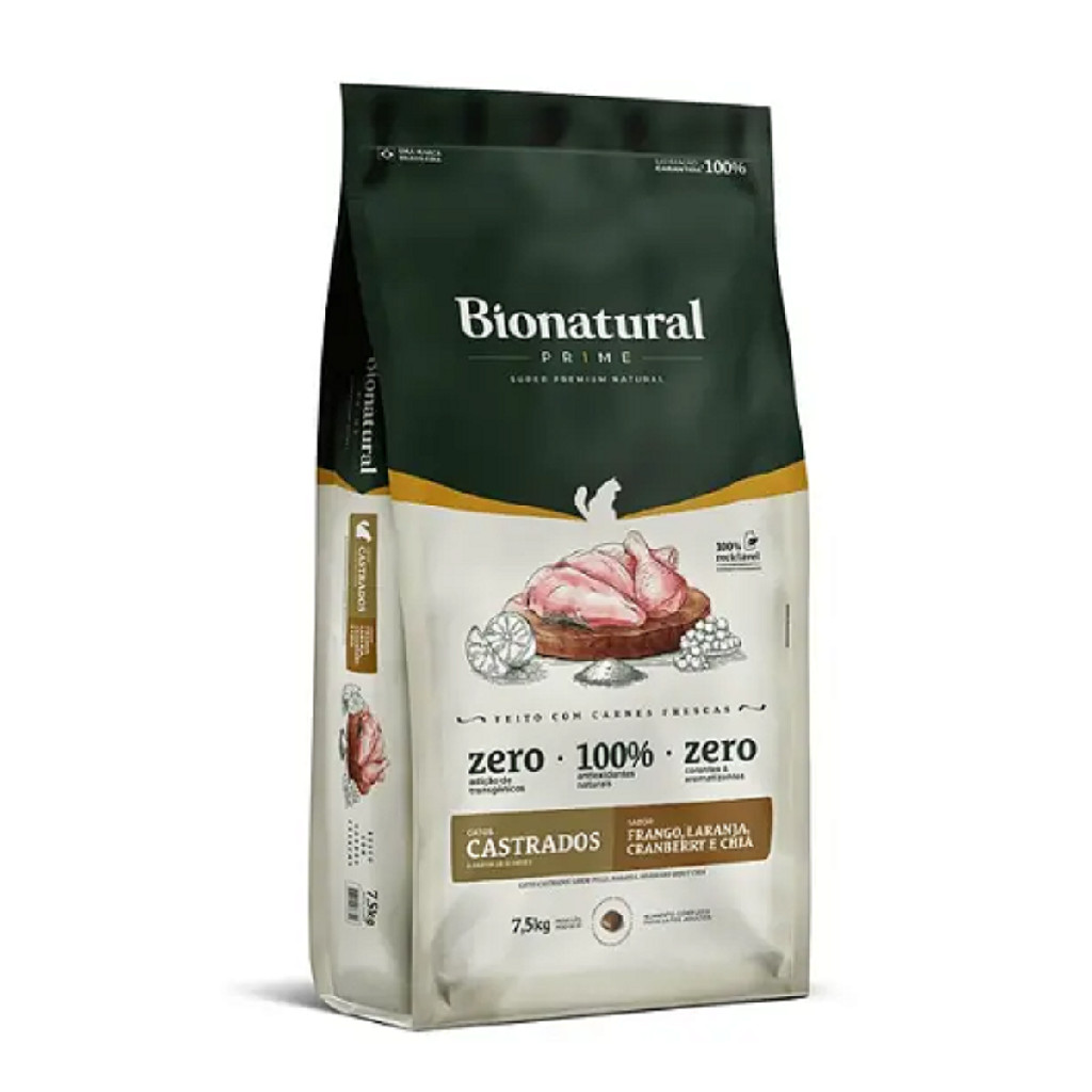 Ração Bionatural Prime 7,5Kg Frango Gatos Castrados em Oferta na Shopee