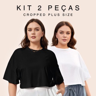 Kit 2 Tshirt Cropped Plus Size Blusa Feminina Oversized Camiseta Básica Confortável Soltinha em Oferta na Shopee