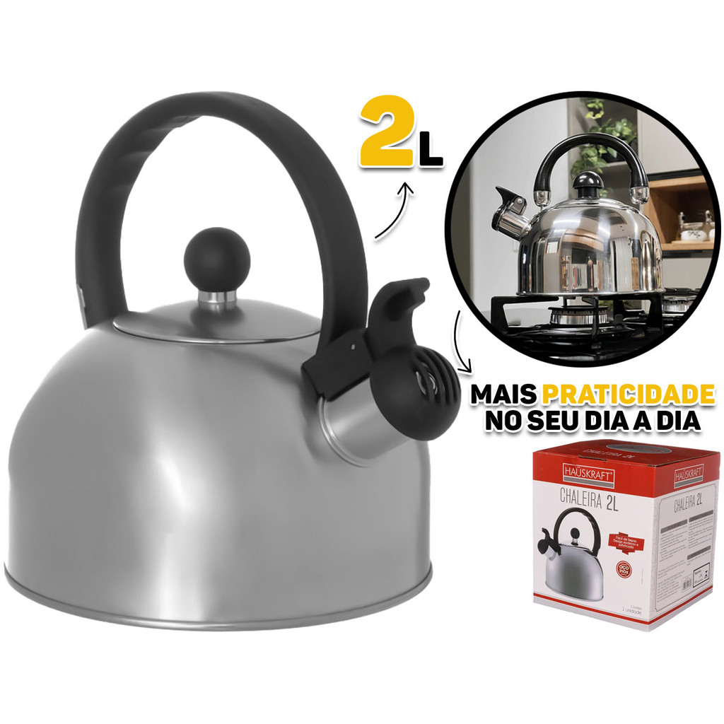 Chaleira Aço Inoxidável 2 Litros Bule Com Alça Apito Para Café Chás Água - Home Appliances