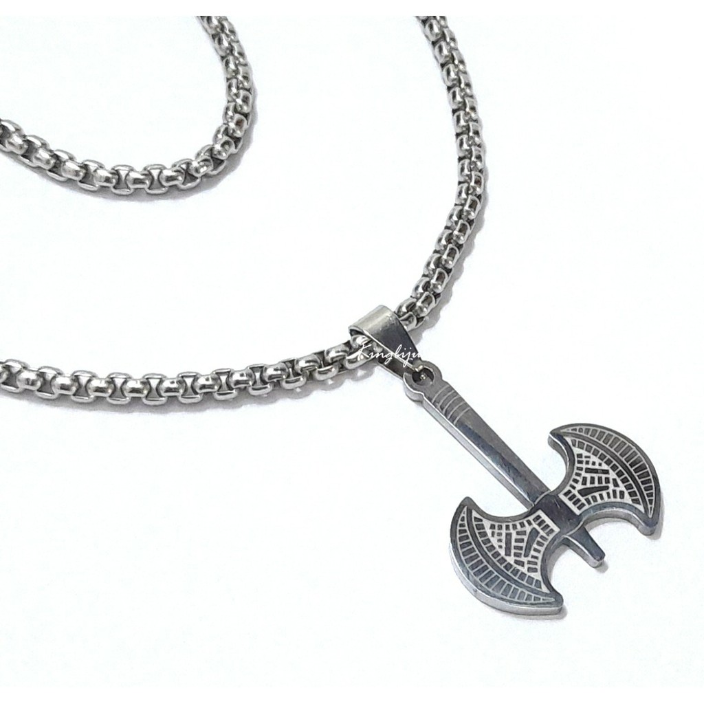 Pingente Machado Xangô + Corrente Americana 60 Cm Aço Maciço
