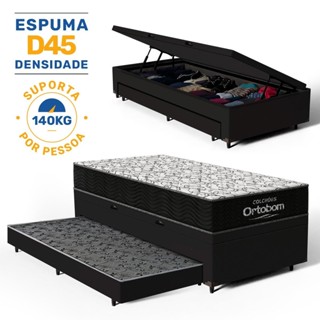 Cama Box Baú com Colchão de Espuma D45 Ortobom Airtech 150 + Auxiliar Unique Solteiro 88cm em Oferta na Shopee