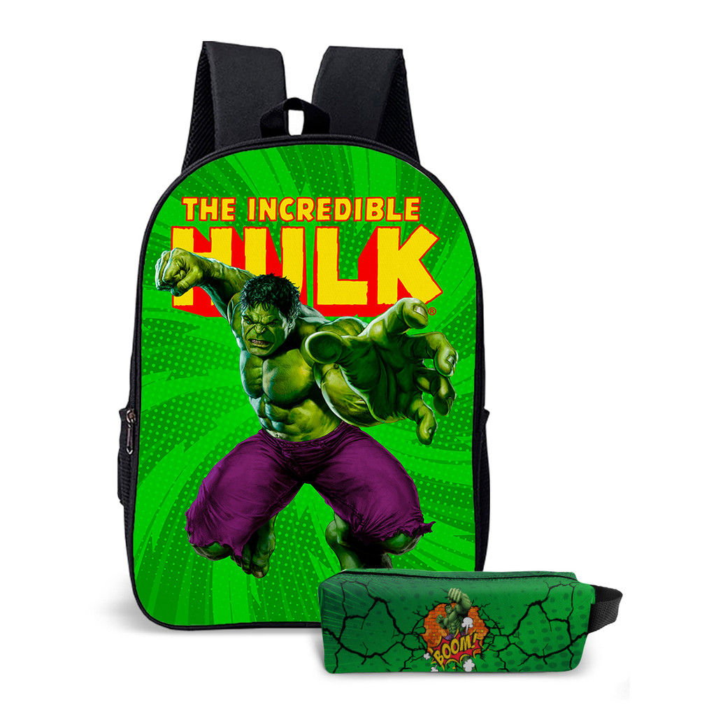 Mochila Estampa Infantil Escolar Simples Forte Hulc Menino Super Heroi Avulsa ou Kit com Estojo