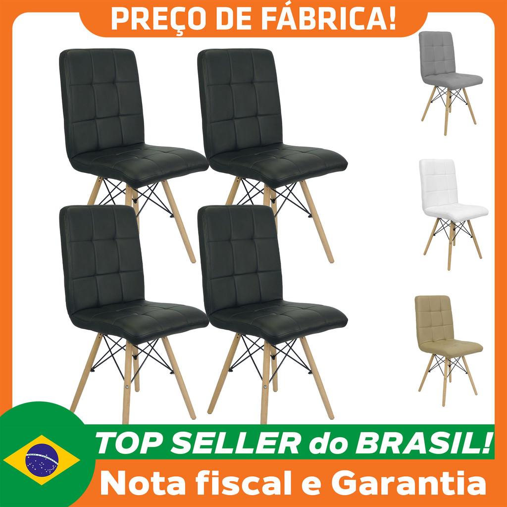 Kit 4 Cadeiras Gomos Eiffel Eames Fitz Dublin Estofada Base Madeira