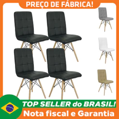 Kit 4 Cadeiras Gomos Eiffel Eames Fitz Dublin Estofada Base Madeira