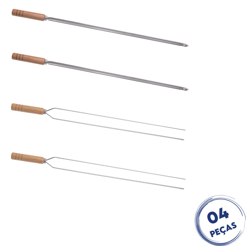 Kit 4 Espetos para Churrasco 85cm Aço Inox Kort