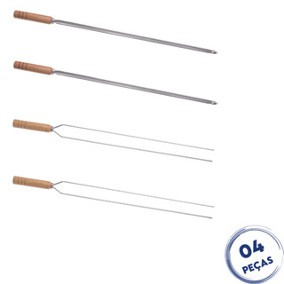 Kit 4 Espetos para Churrasco 85cm Aço Inox Kort em Oferta na Shopee
