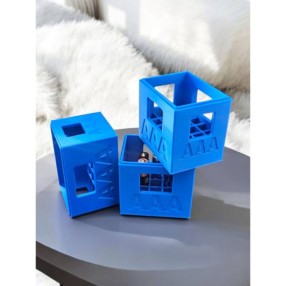 Kit Com 3 Case Porta Pilhas  AAA  Engradado Capacidade de até 20  Pilhas - Cor Azul 3D