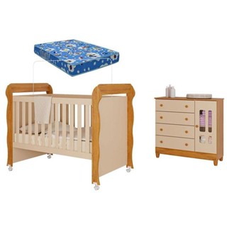 Berço Americano Mirelle E Cômoda Infantil Ariel Com Porta Off White Bétula Com Colchão Ortobom- Carolina Baby em Oferta na Shopee