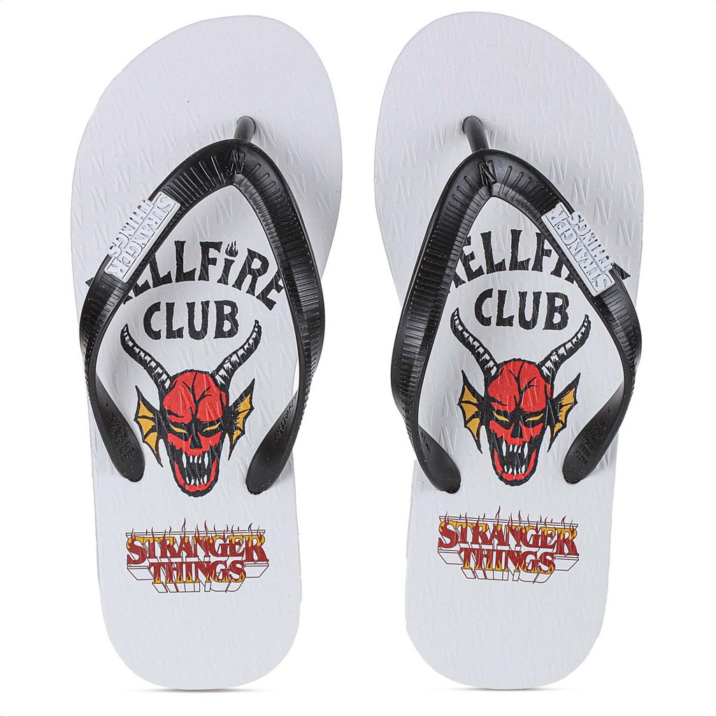Chinelo Netflix Stranger Things Hellfire Branco e Preto - Unissex