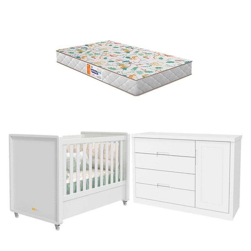 Berço Americano e Cômoda Tutto New Branco com Colchão Gazin – Matic