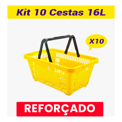 10 Cesta Plástica Supermercado Reforçada Empilhável Cestinha