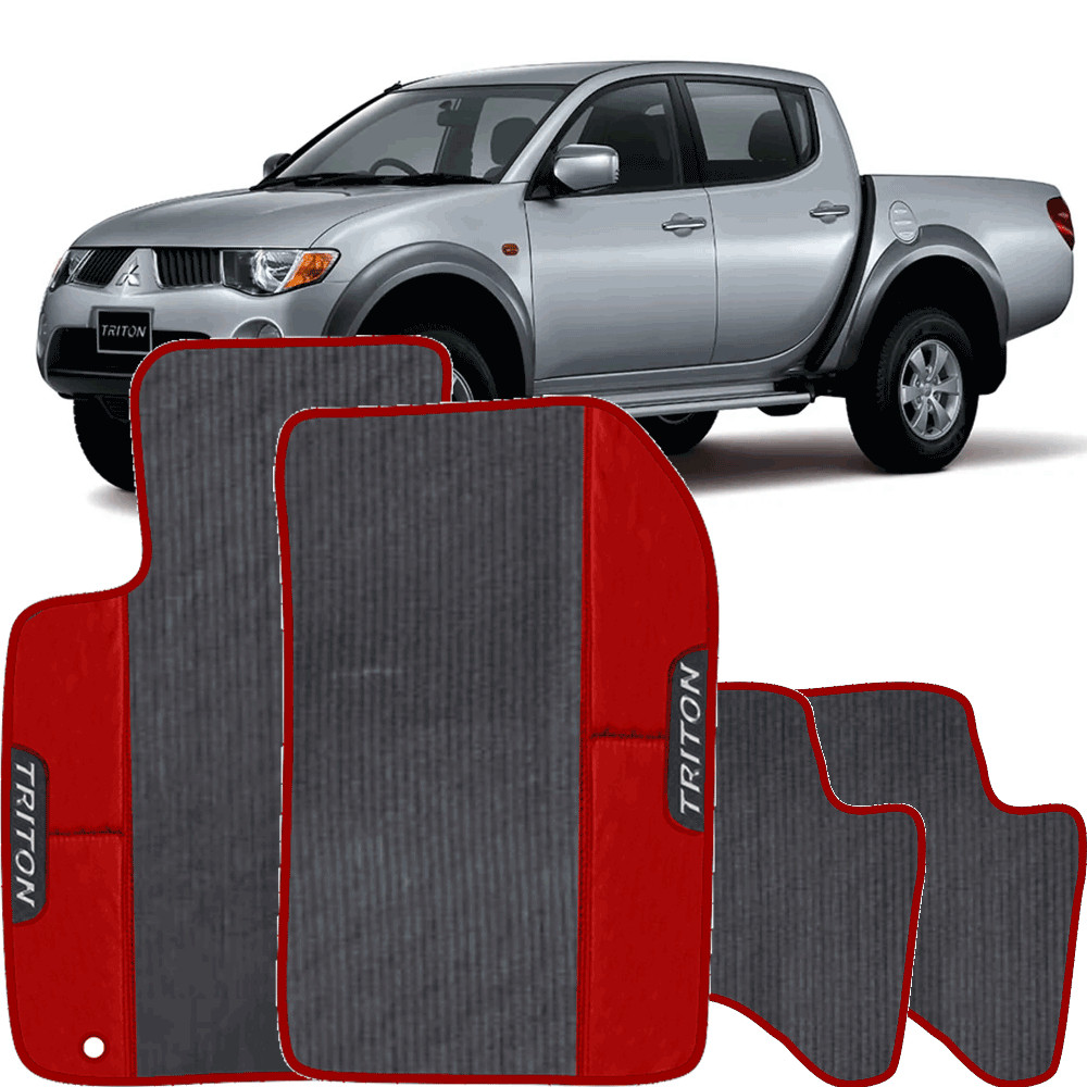 LINDO JOGO TAPETE 4 PEÇAS  AUTOMOTIVO   VERMELHO Mitsubishi  L200 Triton 2005 a 2012  EMBORRACHADO