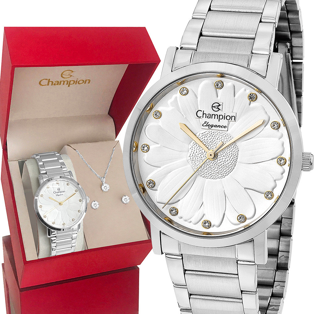 Relógio Feminino Champion Prata Analógico Top Original Luxo