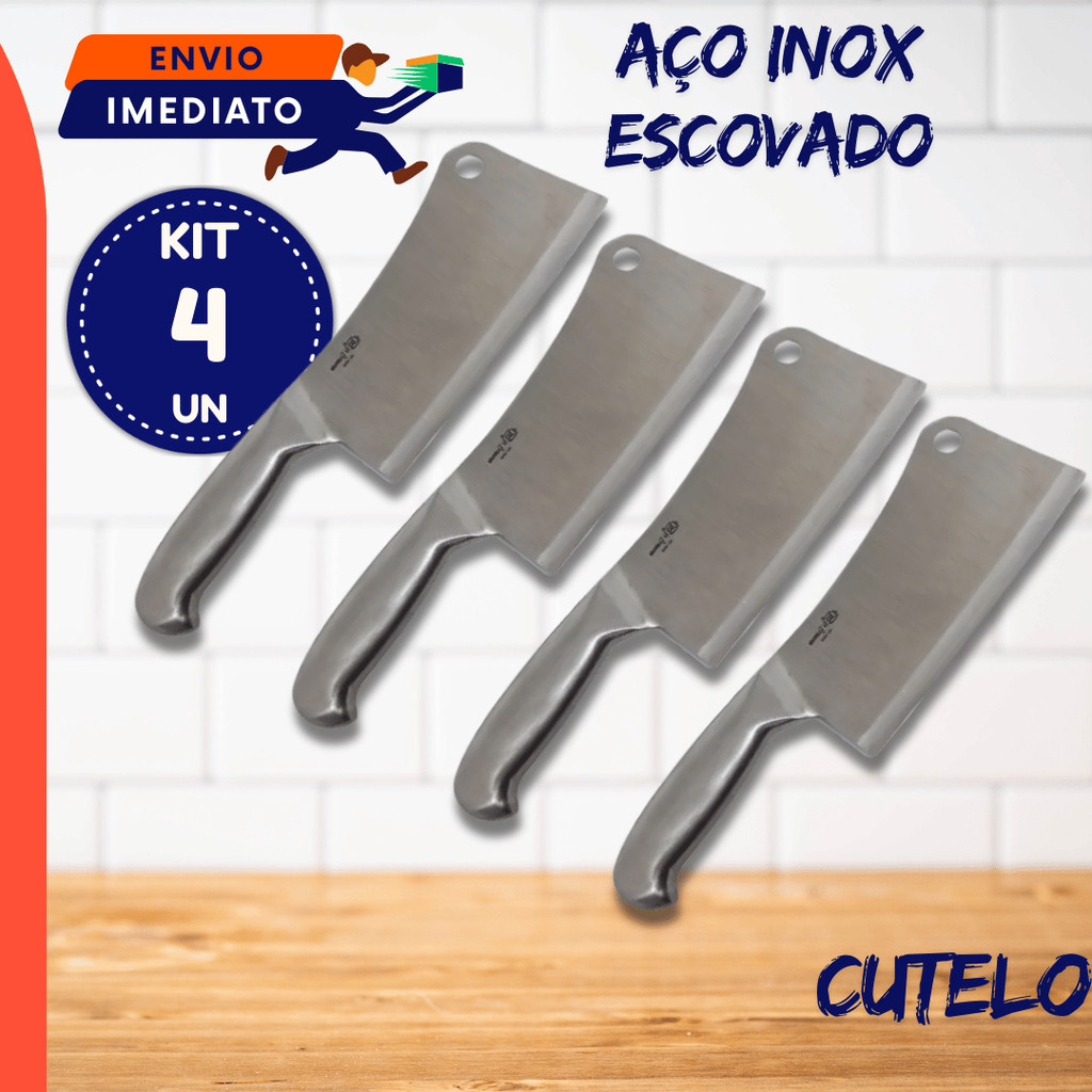 1 Cutelo ou Kit 2 3 ou 4 Faca Cutelo De Cozinha Inox Profissional 6" Do Chef Aço inox Escovado 27 CM  Cutelaria Açougue
