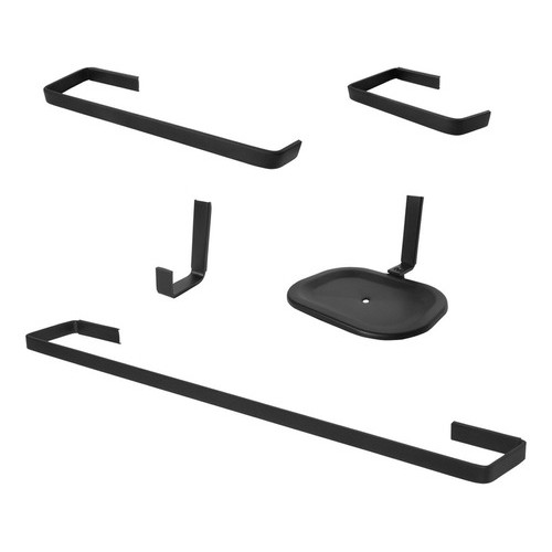 Kit De Acessórios Para Banheiro 5 Peças Papeleira Cabide Saboneteira Porta Toalha Square Preto Fosco
