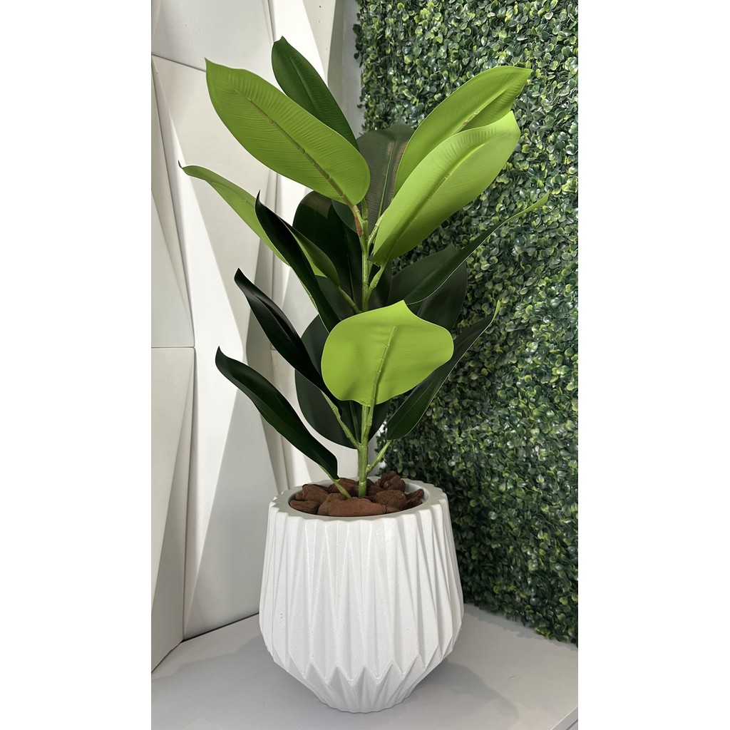 Planta Fícus Artificial Folhas Com Vaso Origami Polietileno