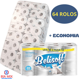 PAPEL HIGIENICO BELISOFT SILVER BR II - 64/16 X 30 M - FL SIMPLES CUBO em Oferta na Shopee