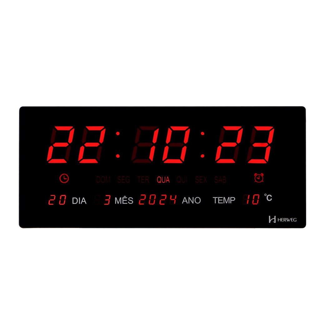 Relógio Digital De Parede Herweg Termômetro Cronômetro Timer 4605 034