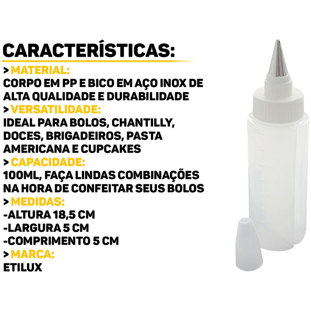 Detalhes do Bisnaga Dupla Plástica Decoradora Para Cupcake Bolo Doces Confeitaria Bico Em Inox 100ml