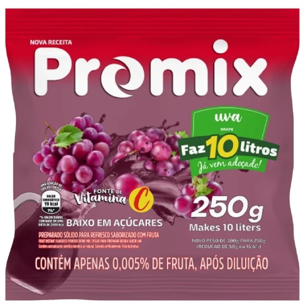 Refresco em Pó Promix Uva 250g - Embalagem com 10 Unidades