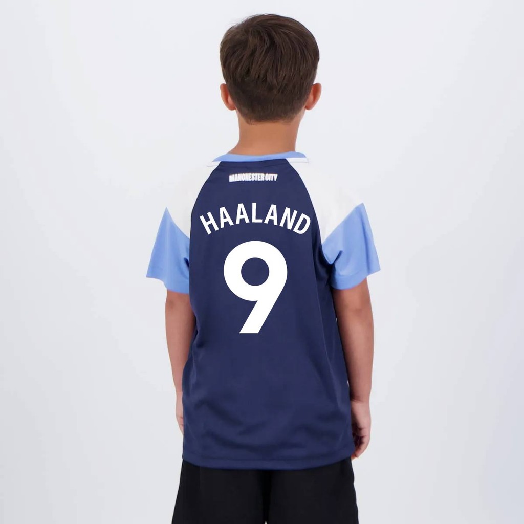 Camisa Manchester City Haaland 9 Irwell Infantil Marinho em Oferta na Shopee