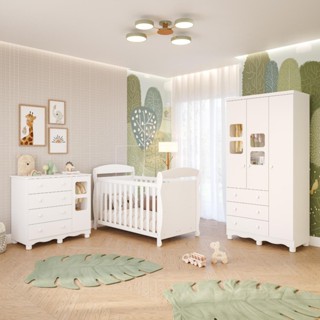 Quarto Bebê Completo 100%MDF Berço Americano Marquesa 3 em 1 Guarda Roupa 3 Portas Cômoda Uli em Oferta na Shopee