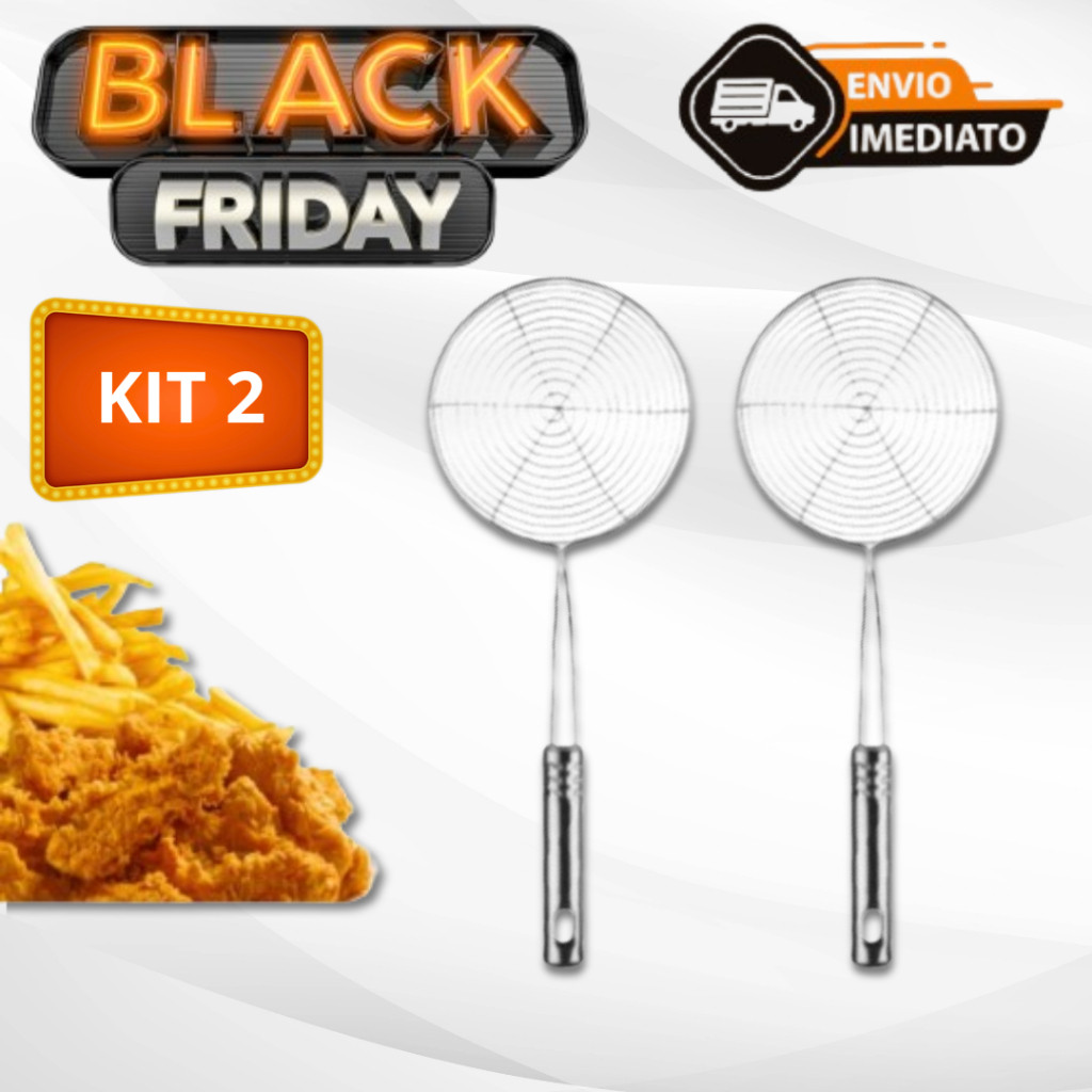 Kit 2 Escumadeira Para Fritura em Aço Inox De Pastel Batata Salgado Peneira Resistente Para Cozinha Envio Imediato