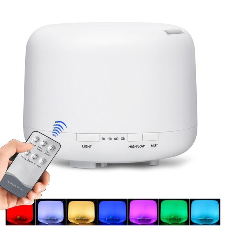 Umidificador Difusor Aromatizador Ultrassônico Estilo Branco 500ML com Led 7 cores com controle