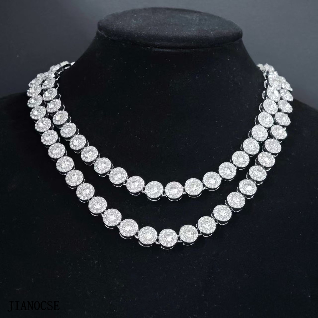 Novo Corrente Cravejada 10mm Redondo Diamante Vidro Hip Hop Colar Iced Acessórios De Moda Jóias Presentes Para Homem