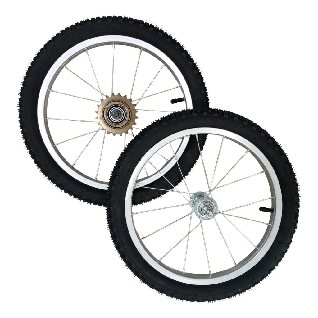 Roda Aro 16 de Alumínio para Bicicleta Infantil C/pneus, Catraca e Camaras - PAR