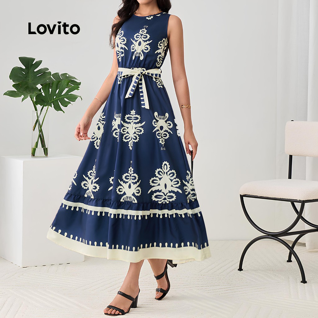 Lovito Vestido Casual Floral Com Cadarço Verão/Primavera Praia Vestido De Férias Para Mulheres LBL23517 - Women Clothes