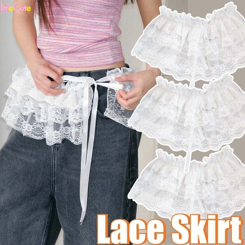 Saia Branca De Renda Com Babados De Cintura Alta-Elástica , Ajustável-Capa De Em Camadas De Verão-Curta Elegante-Acessór em Oferta na Shopee