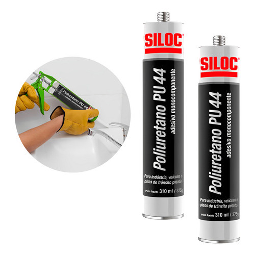 Kit 2 Cola Pu 44 Carroceria Carro Preto 310ml / 365g Siloc