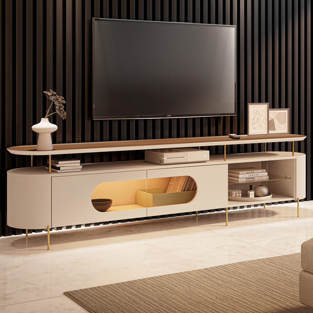 Rack Para Sala de Estar TV 85 Pol Orgânico Sâmia B01 Off White Castanho - Lyam Decor em Oferta na Shopee