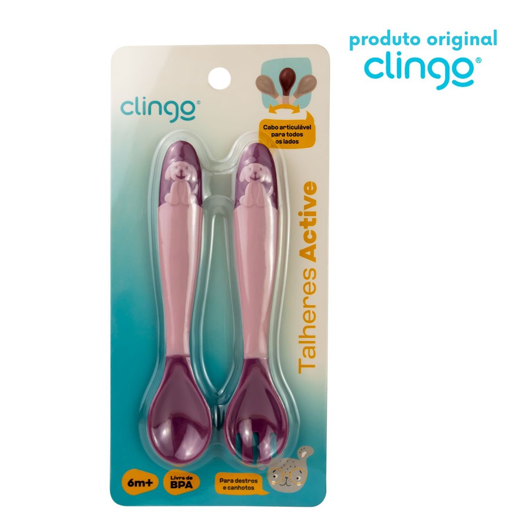 Conjunto de Talheres Articuláveis Clingo Colors Rose- Flexíveis para Destros e Canhotos